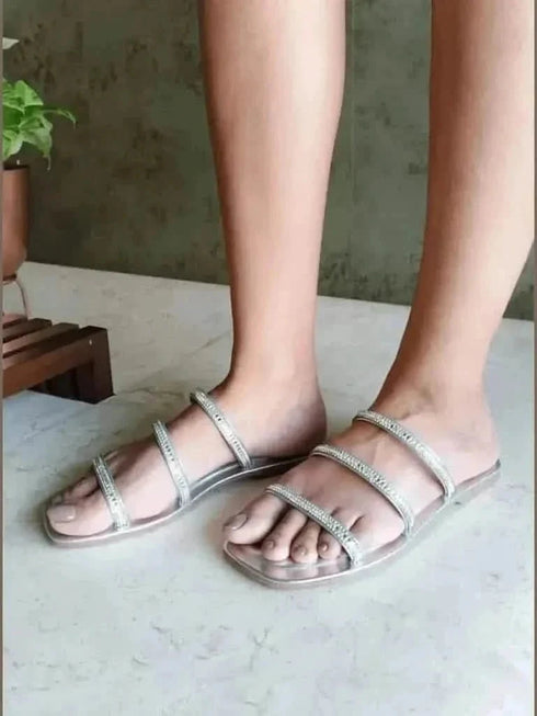 Womens Silver Shimmer Flats